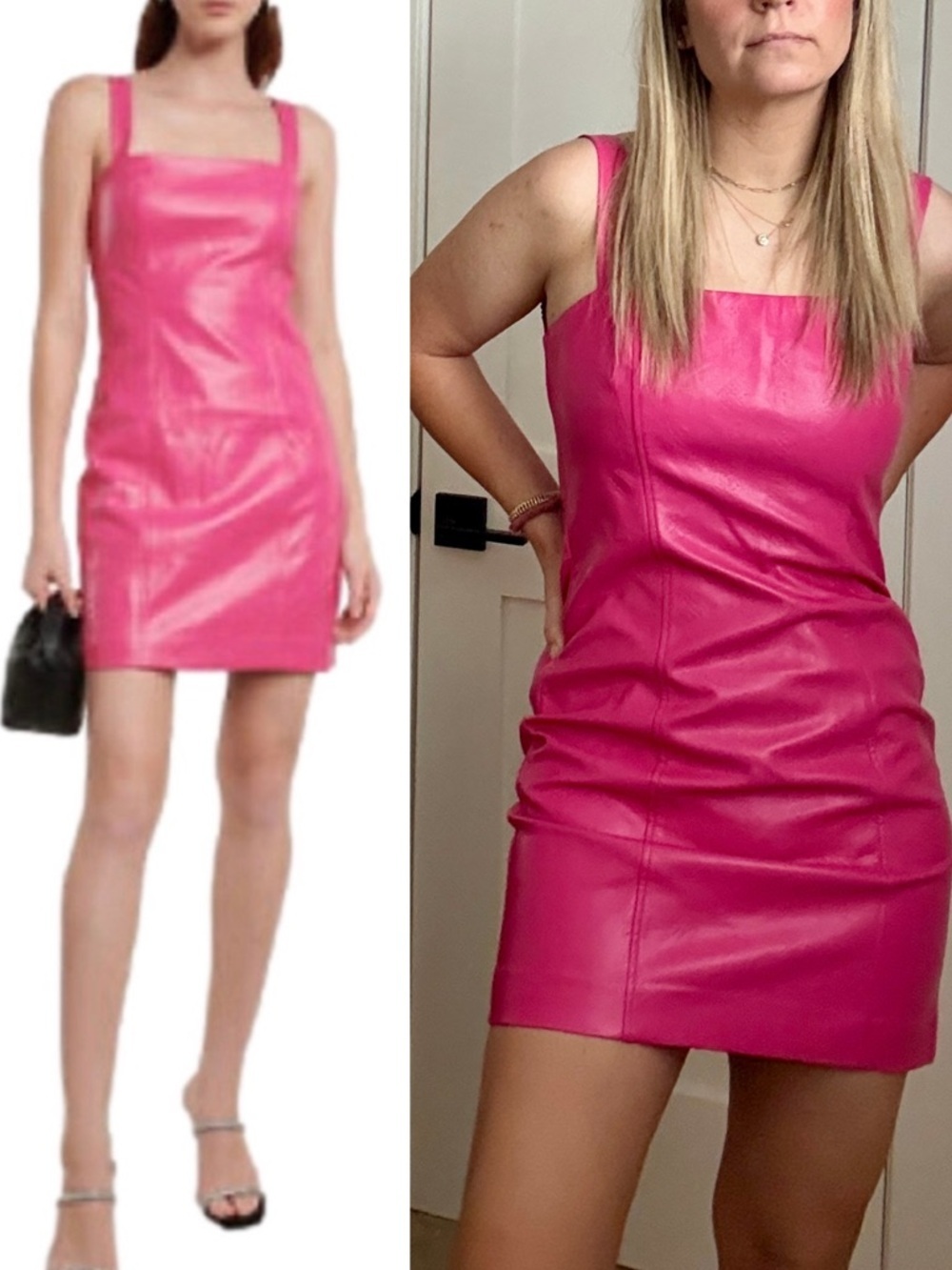 Rotate Birger Christensen Herlina Faux Leather Mini Dress Barbie Pink 90s Style